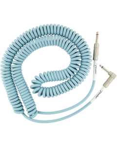 Fender Coiled Guitar/Instrument Cable, BLUE, Straight to Right-Angle 30'ft