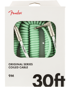 Fender Coiled Guitar/Instrument Cable, SURF GREEN, Straight to Right-Angle 30'ft