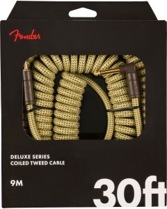 Fender Coiled Guitar/Instrument Cable YELLOW TWEED Straight to Right-Angle 30'ft