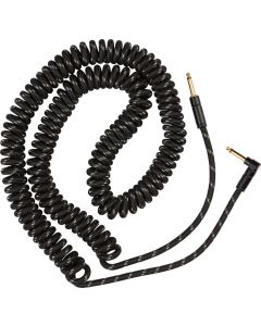 Fender Coiled Guitar/Instrument Cable, BLACK TWEED Straight to Right-Angle 30'ft