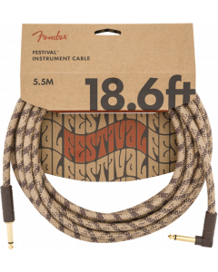 Fender Festival Instrument Cable, Pure Hemp, Right-Angle, Brown Stripe, 18.6' ft