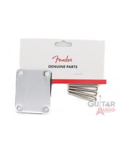 Genuine Fender "Vintage Style" 4-Bolt Plain Neck Plate with Screws - CHROME