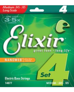 Elixir Strings Electric Bass Strings 4-String Medium Long Scale NANOWEB Coating