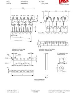 Schaller Germany Hannes 6-String Guitar Bridge - NICKEL, 12010100