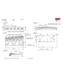 Schaller Germany 3D5 5-String Flatmount Roller Bass Bridge, CHROME 12140200