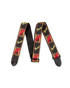 Genuine Fender 2" Monogrammed Adjustable Guitar Strap w/ Logo, Black/Yellow/Red