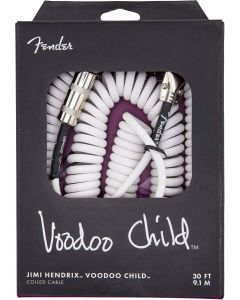 Genuine Fender 30' Hendrix Voodoo Child Coiled Right-Angle Guitar Cable, WHITE