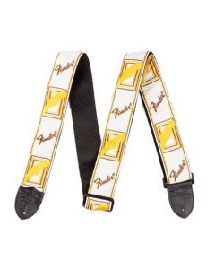 Genuine Fender 2" Monogrammed Adjustable Guitar Strap w/Logo, White/Brown/Yellow