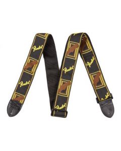 Genuine Fender 2" Monogrammed Adjustable Guitar Strap w/Logo, Black/Yellow/Brown