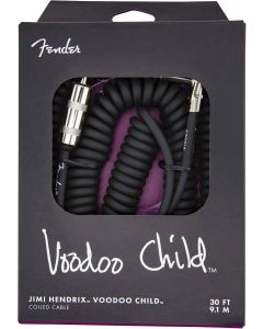Genuine Fender 30' Hendrix Voodoo Child Coiled Right-Angle Guitar Cable, BLACK