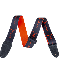 Genuine Gretsch Wing Logo Pattern Guitar Strap, Black with Orange Logos