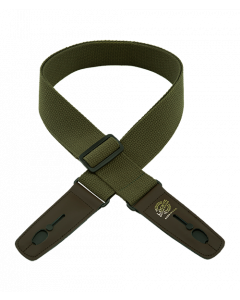 Lock-It Cotton 2" Wide Guitar Strap with Locking Leather Ends - Olive/Brown