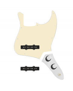 920D Custom Jazz Bass Loaded Pickguard With Drive (Hot) Pickups, Aged White Pickguard, and JB-CON-CH-BK-T Control Plate