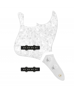 920D Custom Jazz Bass Loaded Pickguard With Drive (Hot) Pickups, White Pearl Pickguard, and JB-CON-C Control Plate