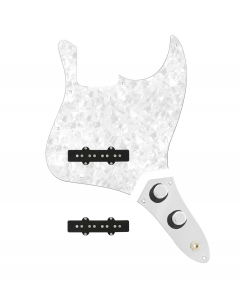 920D Custom Jazz Bass Loaded Pickguard With Drive (Hot) Pickups, White Pearl Pickguard, and JB-CON-CH-BK-T Control Plate