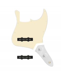 920D Custom Jazz Bass Loaded Pickguard With Groove (Modern) Pickups, Aged White Pickguard, and JB-CON-C Control Plate