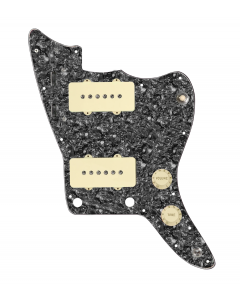 920D Custom JM Grit Loaded Pickguard for Jazzmaster With Aged White Pickups and Knobs ,  Black Pearl Pickguard, and JMH-V Wiring Harness