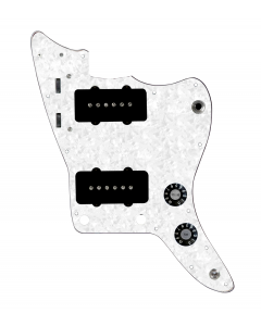 920D Custom JM Grit Loaded Pickguard for Jazzmaster With Black Pickups and Knobs ,  White Pearl Pickguard, and JMH-V Wiring Harness