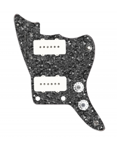 920D Custom JM Grit Loaded Pickguard for Jazzmaster With White Pickups and Knobs ,  Black Pearl Pickguard, and JMH-V Wiring Harness