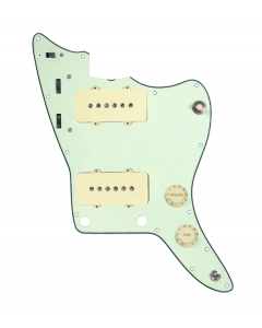 920D Custom JM Vintage Loaded Pickguard for Jazzmaster With Aged White Pickups and Knobs, Mint Green Pickguard, and JMH-V Wiring Harness