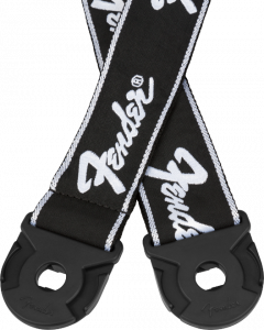 Fender 2" Quick Grip Locking Ends Guitar Strap, Black with White Running Logo