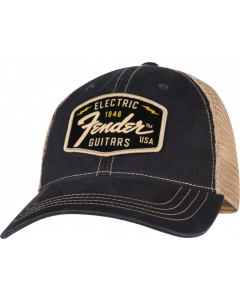 Genuine Fender Transition Logo Patch Hat, Black/Stone, One Size