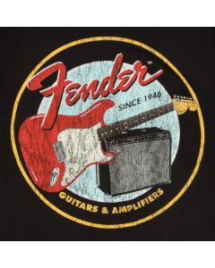 Genuine Fender 1946 Guitars & Amplifiers T-Shirt, Vintage Black, S, SMALL