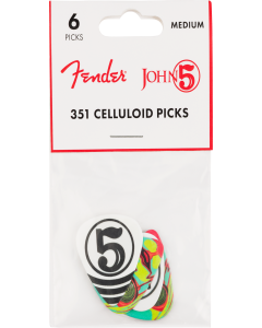 Genuine Fender John 5 Celluloid Guitar Picks, 351 Shape, Medium (6 Picks)