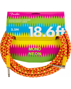  Fender MonoNeon Instrument/Guitar Cable, 18.6' ft, Straight to Angled, Orange