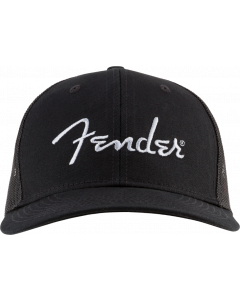 Genuine Fender Guitars Silver Thread Logo Snapback Trucker Hat, Black, One Size
