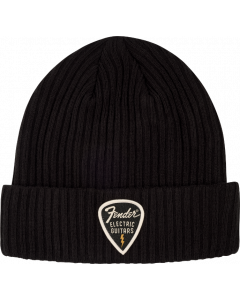 Genuine Fender Guitars Pick Patch Ribbed Beanie Hat, Black