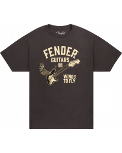 Fender Guitars Wings To Fly Tee T-Shirt, Vintage Black, M, Medium