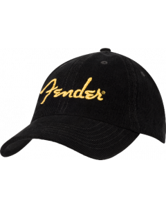 Fender Guitars Gold Spaghetti Logo Corduroy Baseball Hat, Black, One Size
