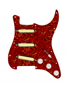 920D Custom Gold Foil Loaded Pickguard For Strat With White Pickups and Knobs, Tortoise Pickguard For Strat, and S7W-MT Wiring Harness