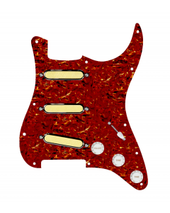 920D Custom Gold Foil Loaded Pickguard For Strat With White Pickups and Knobs, Tortoise Pickguard For Strat, and S7W Wiring Harness