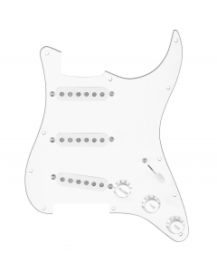 920D Custom Vintage American Loaded Pickguard for Strat With 3-Way-Bleed Switching and Reverse Angle Bridge, White Pickups, White Pickguard, and S3W Hazy Wiring Harness