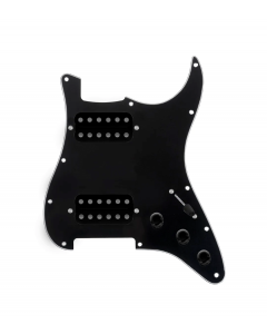 920D Custom Hipster Heaven HH Loaded Pickguard for Strat With Uncovered Cool Kids Humbuckers, Black Pickguard, and S3W-HH Wiring Harness