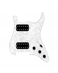 920D Custom Hipster Heaven HH Loaded Pickguard for Strat With Uncovered Cool Kids Humbuckers, White Pearl Pickguard, and S3W-HH Wiring Harness