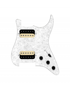 920D Custom Hot And Heavy HH Loaded Pickguard for Strat With Uncovered Roughneck Humbuckers, White Pearl Pickguard, and S5W-HH Wiring Harness