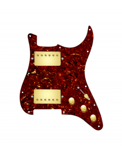 920D Custom Hushed And Humble HH Loaded Pickguard for Strat With Gold Smoothie Humbuckers, Tortoise Pickguard, and S3W-HH Wiring Harness