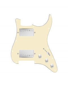 920D Custom Hushed And Humble HH Loaded Pickguard for Strat With Nickel Smoothie Humbuckers, Aged White Pickguard, and S3W-HH Wiring Harness