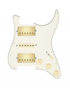 920D Custom HSH Loaded Pickguard for Stratocaster With Gold Smoothie Humbuckers, Aged White Texas Vintage Pickups, Parchment Pickguard, and S5W-HSH Wiring Harness