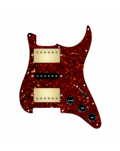 920D Custom HSH Loaded Pickguard for Stratocaster With Gold Smoothie Humbuckers, Black Texas Vintage Pickups, Tortoise Pickguard, and S5W-HSH Wiring Harness