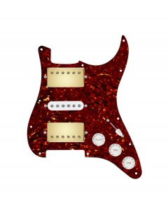 920D Custom HSH Loaded Pickguard for Stratocaster With Gold Smoothie Humbuckers, White Texas Vintage Pickups, Tortoise Pickguard, and S5W-HSH Wiring Harness