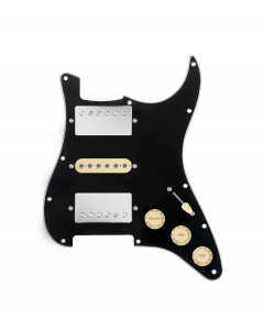 920D Custom HSH Loaded Pickguard for Stratocaster With Nickel Smoothie Humbuckers, Aged White Texas Vintage Pickups, Black Pickguard, and S5W-HSH Wiring Harness