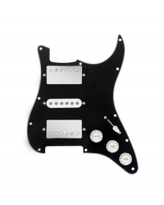 920D Custom HSH Loaded Pickguard for Stratocaster With Nickel Smoothie Humbuckers, White Texas Vintage Pickups, Black Pickguard, and S5W-HSH Wiring Harness