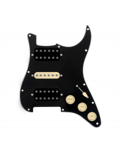920D Custom HSH Loaded Pickguard for Stratocaster With Uncovered Smoothie Humbuckers, Aged White Texas Vintage Pickups, Black Pickguard, and S5W-HSH Wiring Harness