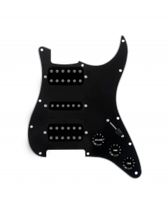 920D Custom HSH Loaded Pickguard for Stratocaster With Uncovered Smoothie Humbuckers, Black Texas Vintage Pickups, Black Pickguard, and S5W-HSH Wiring Harness