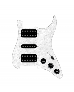 920D Custom HSH Loaded Pickguard for Stratocaster With Uncovered Smoothie Humbuckers, Black Texas Vintage Pickups, White Pearl Pickguard, and S5W-HSH Wiring Harness