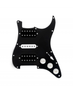920D Custom HSH Loaded Pickguard for Stratocaster With Uncovered Smoothie Humbuckers, White Texas Vintage Pickups, Black Pickguard, and S5W-HSH Wiring Harness